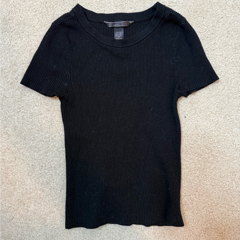 Victoria's Secret Black Ribbed Short Sleeve Top